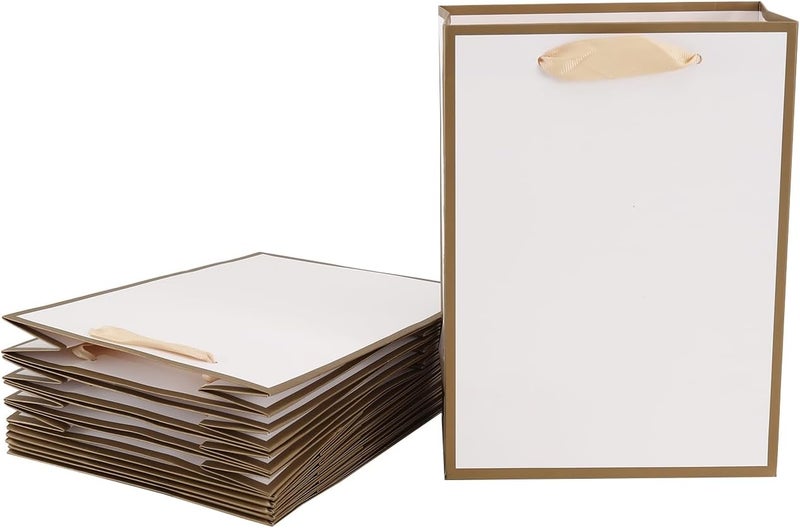 Red Dot Gift® 10 Pack White with Gold Border Gift Bags - L25xH32x13cm - Image 1