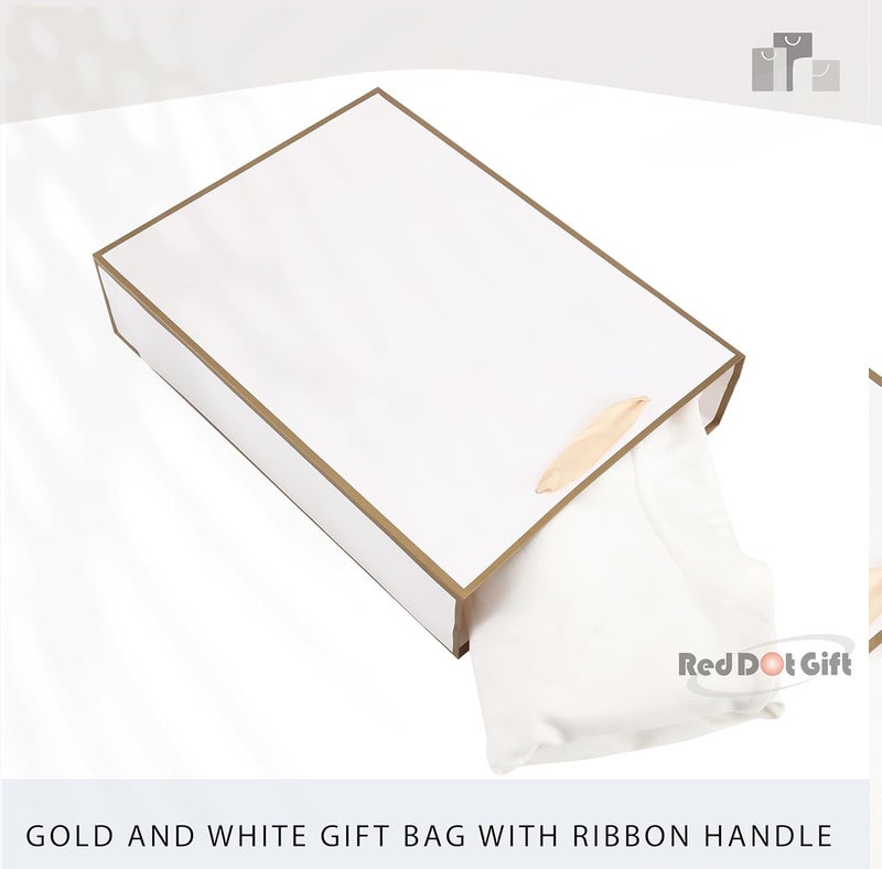Red Dot Gift® 10 Pack White with Gold Border Gift Bags - L25xH32x13cm - Image 5