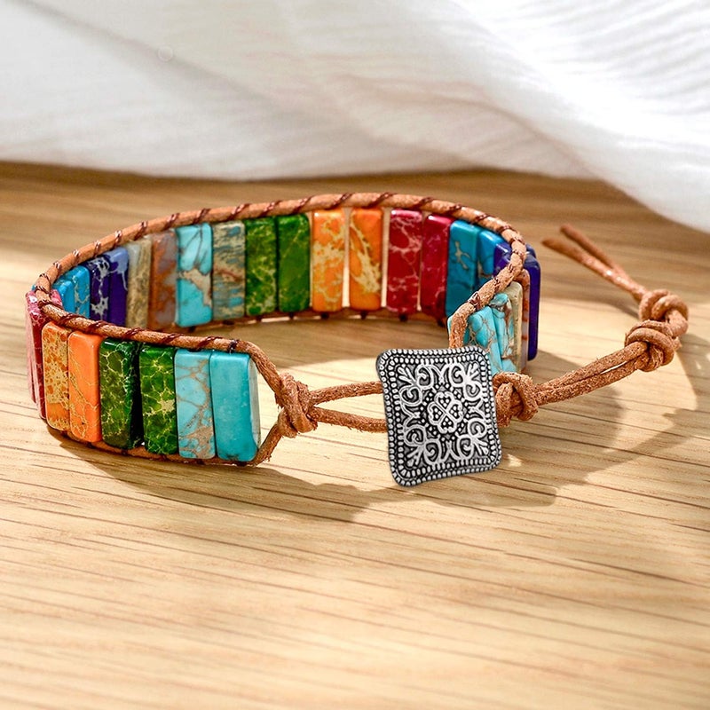 sedmart 7 Chakra Bracelets for Women with Real Stones Leather Wrap Healing Bead Bracelet Women Men Boho Friendship Jewelry - Image 3