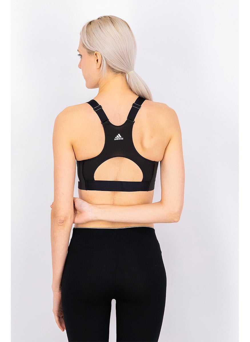 Adidas - Women Logo Print Padded Sports Bra, Black and White - Image 1