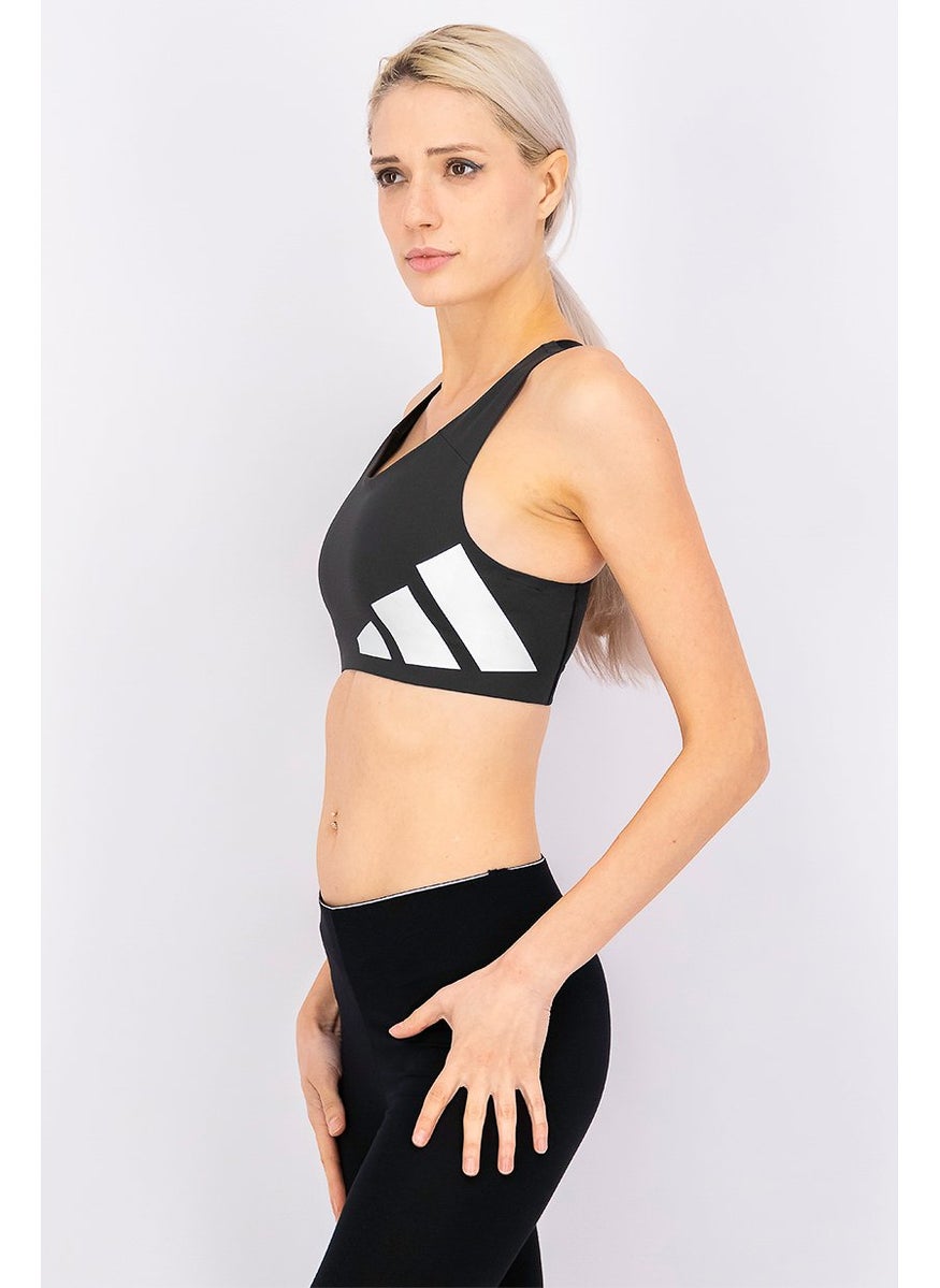 Adidas - Women Logo Print Padded Sports Bra, Black and White - Image 1