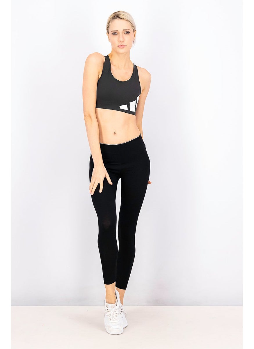 Adidas - Women Logo Print Padded Sports Bra, Black and White - Image 1