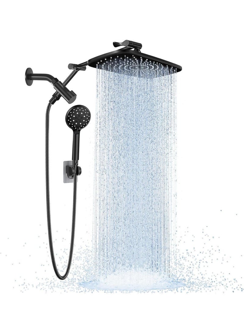 12 Inch High Pressure Rain Shower Head Shower Heads with 5 Modes Handheld Spray Combo Wide RainFall shower with 70 Hose u0026 Bracket Adjustable Dual Showerhead with Anti-Clog Nozzles Chrome - Image 2