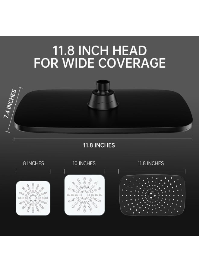 12 Inch High Pressure Rain Shower Head Shower Heads with 5 Modes Handheld Spray Combo Wide RainFall shower with 70 Hose u0026 Bracket Adjustable Dual Showerhead with Anti-Clog Nozzles Chrome - Image 4