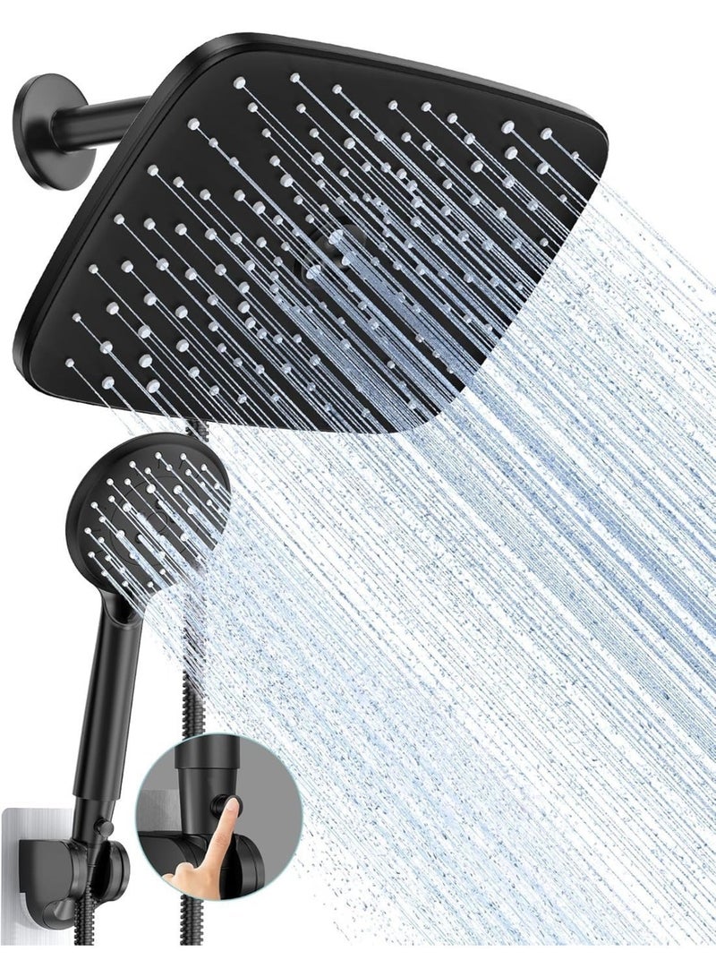 12 Inch High Pressure Rain Shower Head Shower Heads with 5 Modes Handheld Spray Combo Wide RainFall shower with 70 Hose u0026 Bracket Adjustable Dual Showerhead with Anti-Clog Nozzles Chrome - Image 1