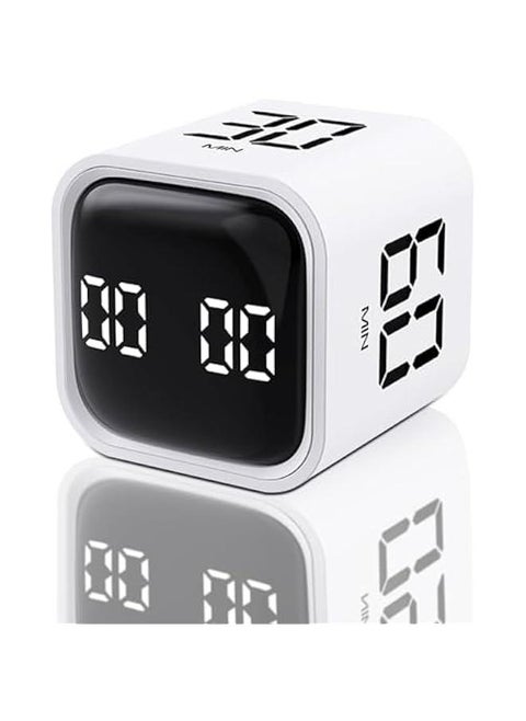 Cube Timer,Rotation Timer,5/10/30/60 Minutes and Custom Countdown with LED Display,Productivity Timer,Pause and Resume,Silent,Vibrate and Adjustable Sound Alarm for Work,Study,Kitchen (White)