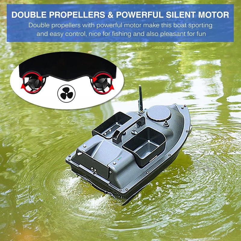 DEXO GPS Fishing Bait Boat with 12000mAh Battery – Remote Control Carp Fishing Boat with 3 Bait Containers & Auto Return Function - Image 3