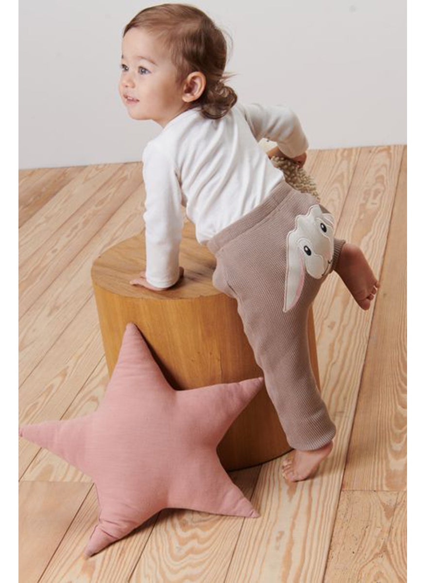 Tchibo - Toddlers Girl Embroidered Pants, Taupe - Image 1
