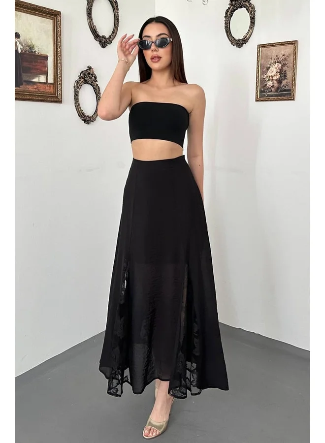 END BLACK Black Lace-Trimmed Skirt M Black.
