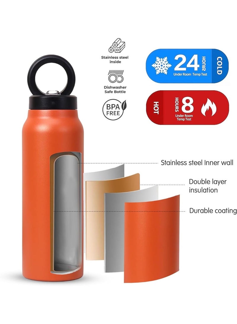 BrainGiggles 720ml Stainless Steel Water Bottle with Magnetic Lid Phone Holder Mag-Safe Compatible Tripod Substitute Insulated Thermos Flask Sports Gym Outdoor for iPhone 12-15 - Orange - Image 3