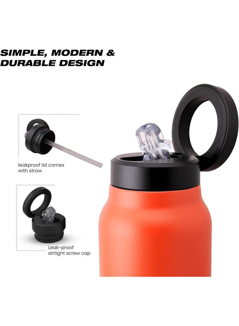 BrainGiggles 720ml Stainless Steel Water Bottle with Magnetic Lid Phone Holder Mag-Safe Compatible Tripod Substitute Insulated Thermos Flask Sports Gym Outdoor for iPhone 12-15 - Orange - Image 2