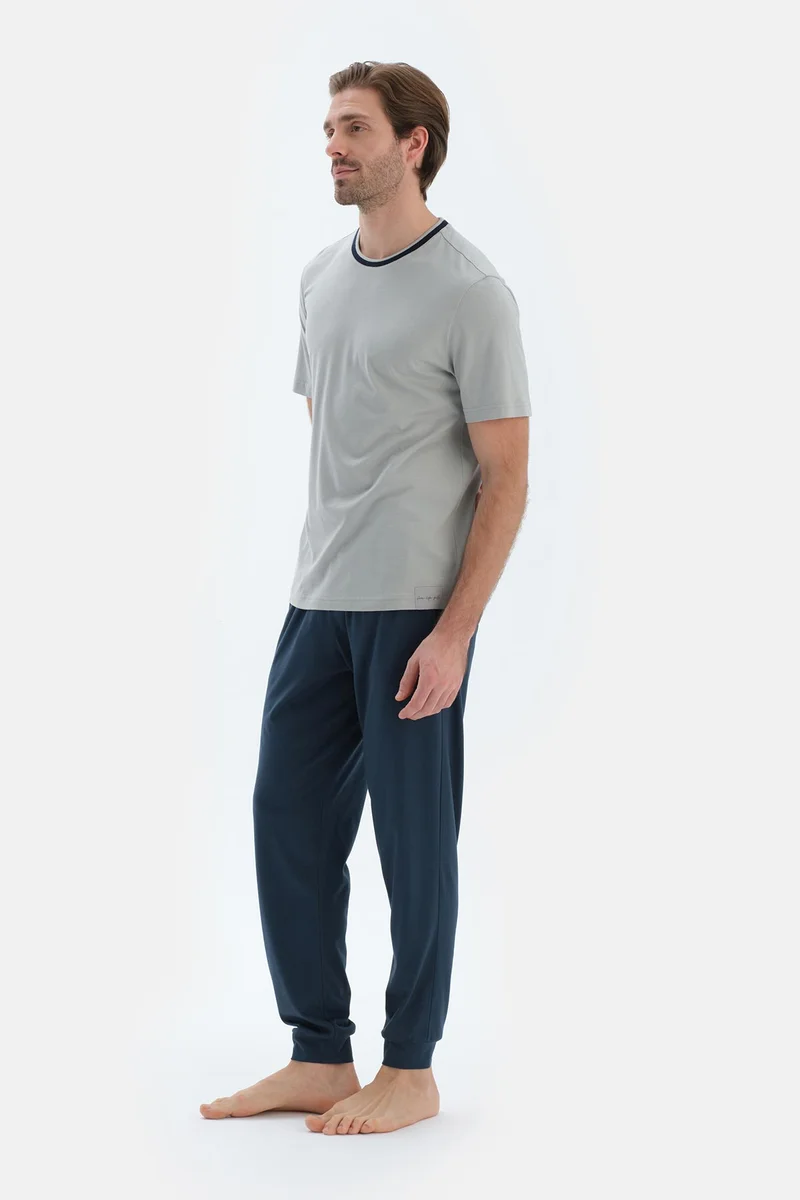 dagi T-shirt & Trousers Pajama Set Crew Neck Cotton Blend Mid Rise Regular/Classic Fit Sleepwear