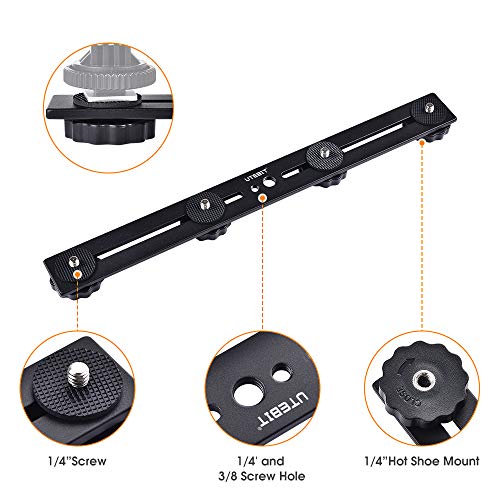 UTEBIT 11 inch Flash Bracket, Long Dual Camera Mount Flash Bracket Extension Bar with 1/4“ Hot Shoe, Straight Flash Brackets 1/4- 3/8 Thread Hole Tripod Mount for Camera/LED Light/Microphone - Image 2
