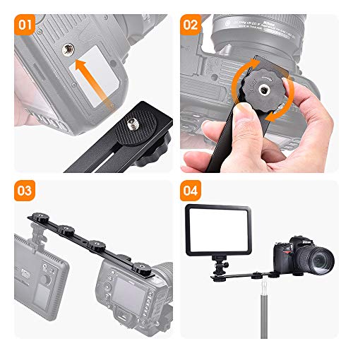 UTEBIT 11 inch Flash Bracket, Long Dual Camera Mount Flash Bracket Extension Bar with 1/4“ Hot Shoe, Straight Flash Brackets 1/4- 3/8 Thread Hole Tripod Mount for Camera/LED Light/Microphone - Image 5