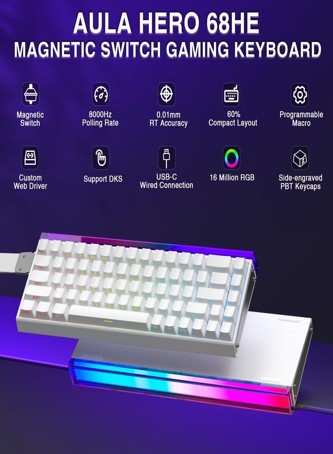 AULA Hero 68 HE 60% Gaming Keyboard Wired, Hall Effect Magnetic Switch Keyboard with Adjustable Actuation, Fast Trigger Mode, 8K Hz Polling Rate, 0.125ms Latency,Side Printed PBT Keycaps, RGB Backlit - Image 2