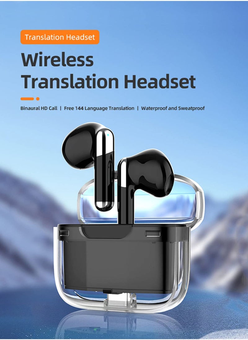 KASTWAVE - Language Translator Earbuds, Multifunctional Bluetooth Translator Earphone Support 144 Languages, Instant Voice Translation Device, with APP, Transparent Case, Black - Image 1