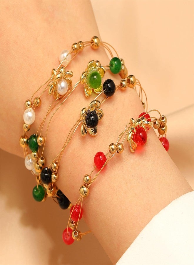 RLHRNDE Gold Bracelet for Women Pearl Flower Charm Bracelet Vintage Rose Temperament Bracelet Dainty Gold Adjustable Bracelets Valentine's Day Mothers Day Birthday Jewelry Gift (White) - Image 3