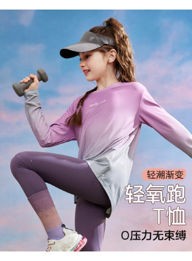 ASK JUNIOR Girls' Long Sleeve T-shirt Autumn Children's Gradient Cooling Sun Protection Ice-skin Top Running Sport Base Layer - Image 1