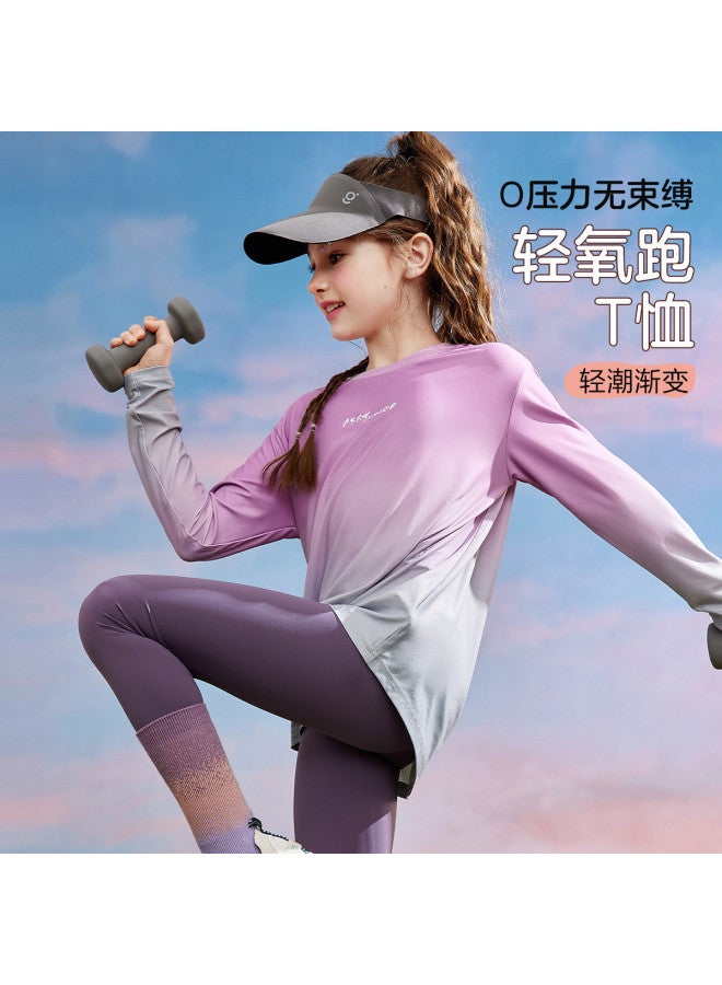 ASK JUNIOR Girls' Long Sleeve T-shirt Autumn Children's Gradient Cooling Sun Protection Ice-skin Top Running Sport Base Layer - Image 2