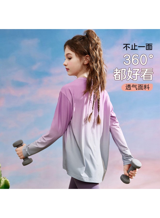 ASK JUNIOR Girls' Long Sleeve T-shirt Autumn Children's Gradient Cooling Sun Protection Ice-skin Top Running Sport Base Layer - Image 5
