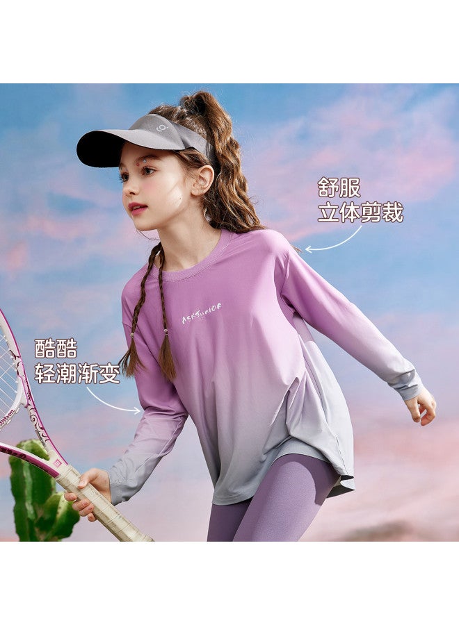 ASK JUNIOR Girls' Long Sleeve T-shirt Autumn Children's Gradient Cooling Sun Protection Ice-skin Top Running Sport Base Layer - Image 3