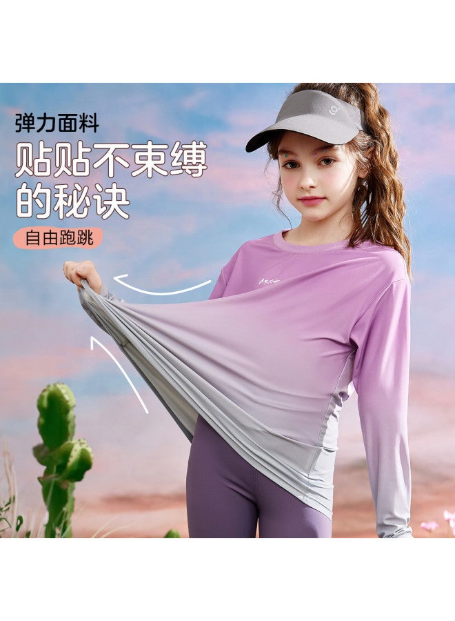 ASK JUNIOR Girls' Long Sleeve T-shirt Autumn Children's Gradient Cooling Sun Protection Ice-skin Top Running Sport Base Layer - Image 4