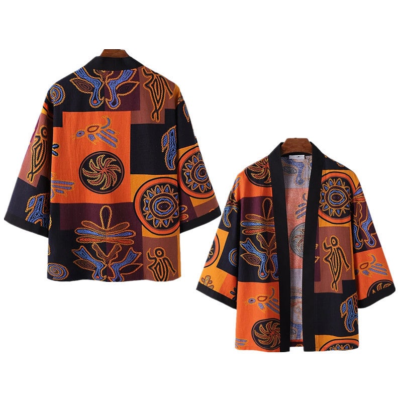 Cross-border Hot Selling National Style Vintage Trendy Cardigan Cape 3D Digital Printing Daily Casual Seven-sleeve Kimono Shirt - Image 4