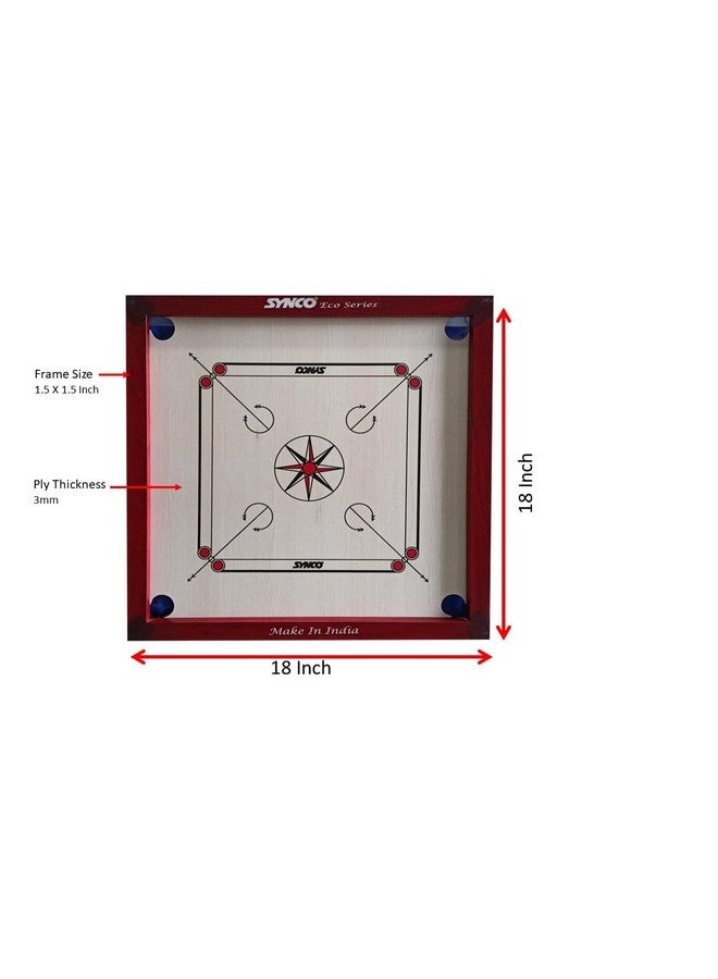 Synco ECO Carrom Board for Kids and Beginners with Wooded Coins Carrom Powder and Striker Multi Color (18 Inch) - Image 2