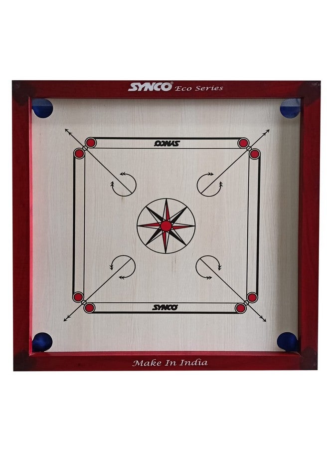 Synco ECO Carrom Board for Kids and Beginners with Wooded Coins Carrom Powder and Striker Multi Color (18 Inch) - Image 1