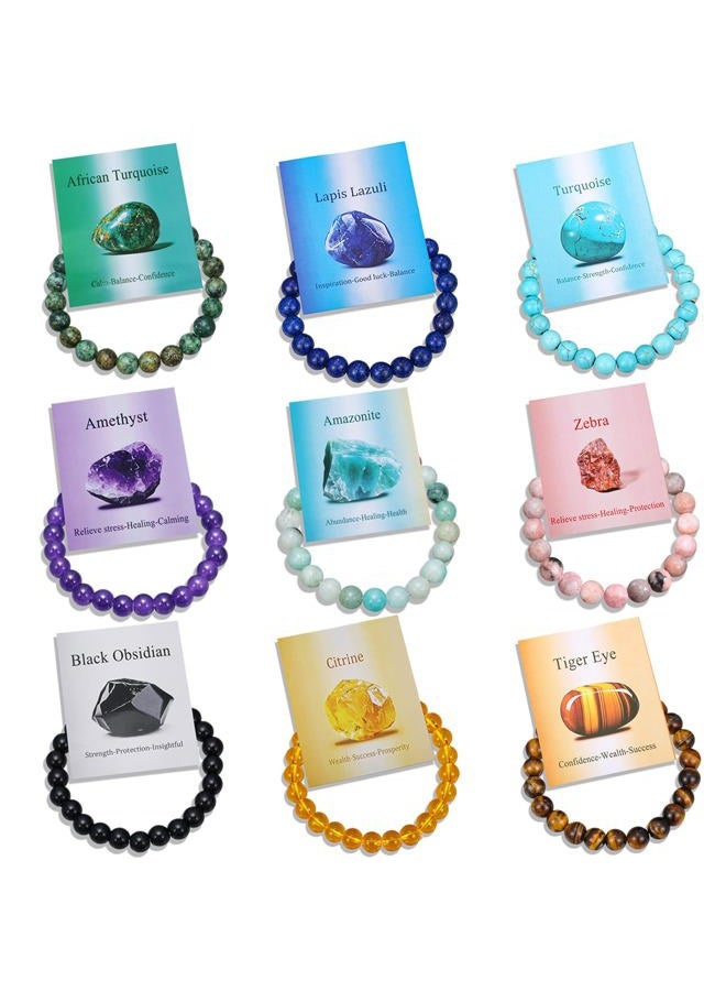 COLOYAN 9PCS Healing Crystal Bracelets for Women Men 8mm Natural Stone Beaded Stretch Bracelet Handmade Reiki Spiritual Jewelry, Adjustable, no gemstone - Image 1
