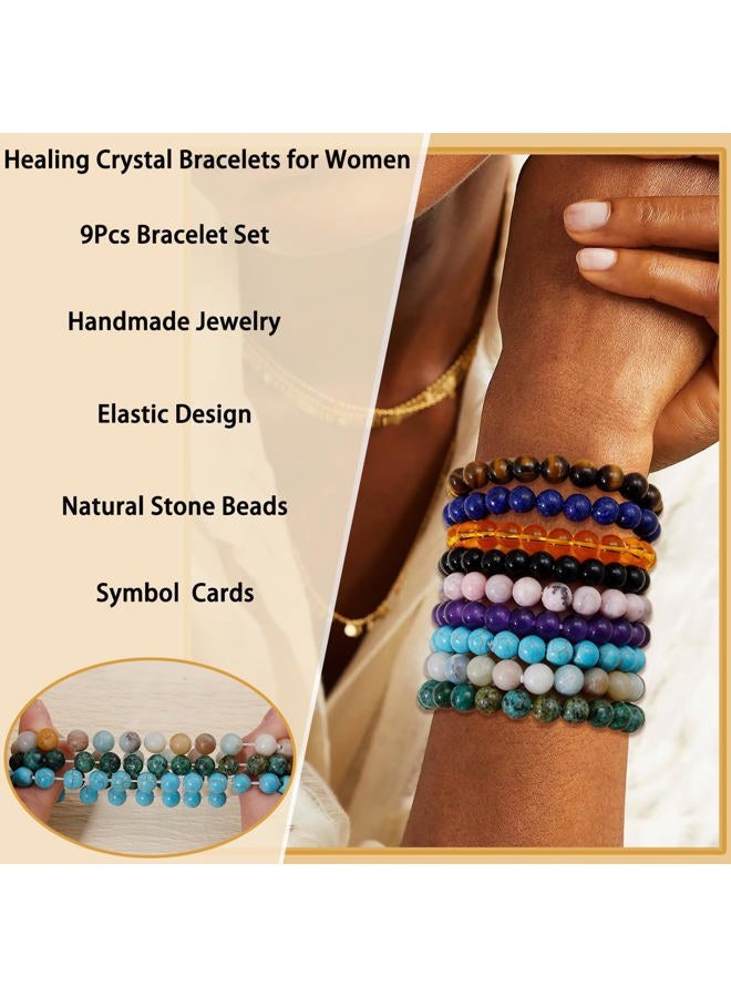 COLOYAN 9PCS Healing Crystal Bracelets for Women Men 8mm Natural Stone Beaded Stretch Bracelet Handmade Reiki Spiritual Jewelry, Adjustable, no gemstone - Image 5
