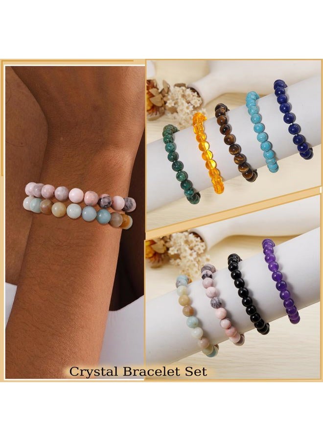 COLOYAN 9PCS Healing Crystal Bracelets for Women Men 8mm Natural Stone Beaded Stretch Bracelet Handmade Reiki Spiritual Jewelry, Adjustable, no gemstone - Image 4
