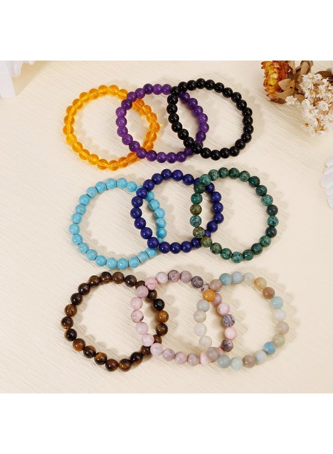 COLOYAN 9PCS Healing Crystal Bracelets for Women Men 8mm Natural Stone Beaded Stretch Bracelet Handmade Reiki Spiritual Jewelry, Adjustable, no gemstone - Image 3