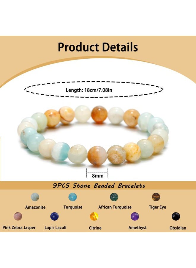 COLOYAN 9PCS Healing Crystal Bracelets for Women Men 8mm Natural Stone Beaded Stretch Bracelet Handmade Reiki Spiritual Jewelry, Adjustable, no gemstone - Image 2