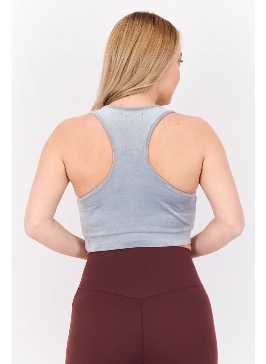 Lefties Women Scoop Neck Sleeveless Suede Tank Top, Grey  - Image 2