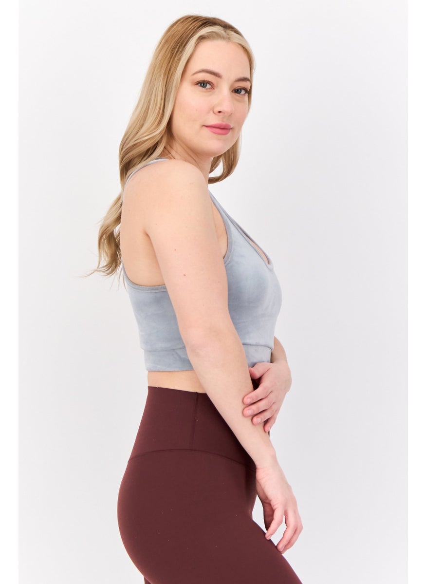 Lefties Women Scoop Neck Sleeveless Suede Tank Top, Grey  - Image 4