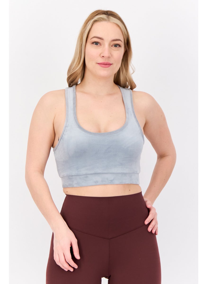 Lefties Women Scoop Neck Sleeveless Suede Tank Top, Grey  - Image 1