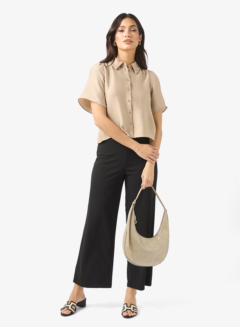 فيرو مودا بلوزة قصيرة بأزرار وأكمام قصيرة منسوجة - Image 4