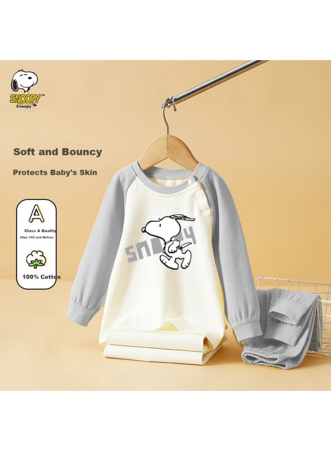 Snoopy Children's Autumn Winter Pure Cotton Thermal Underwear Set Warm Comfortable Boys And Girls Outfit Gray Running 120