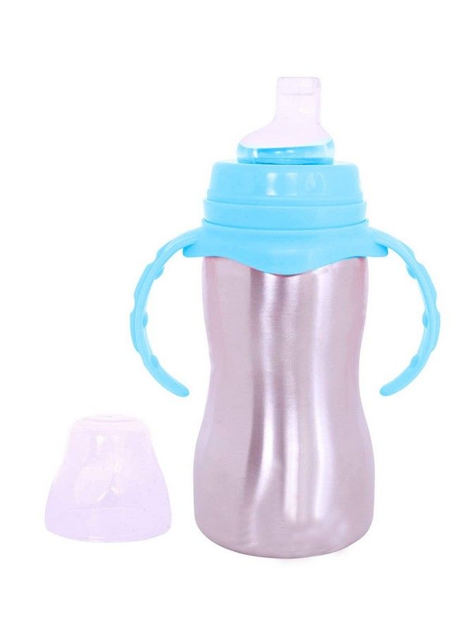 Tinny Tots زجاجة تغذية حليب وعصير للأطفال الرضع 2 في 1 مع عزل حراري من الفولاذ (أزرق عادي) - Image 1