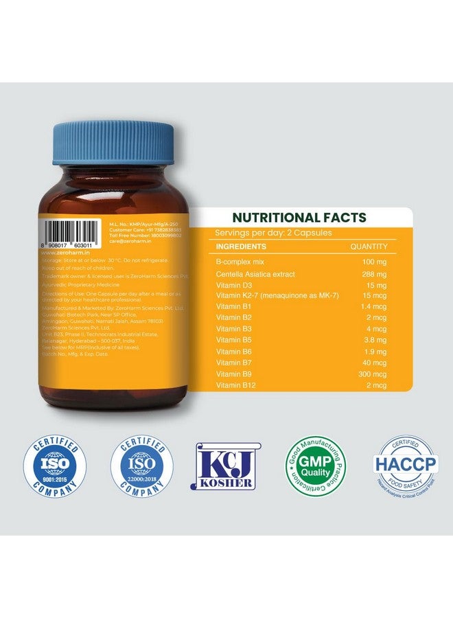 Zeroharm B-Complex Pro with Vitamin D3 & K2-7 | Vitamin B-Complex With B1, B2, B3, B5, B6, B9 & Vit B12 | Plant-Based Supplement | Supports Energy & Immunity For Men and Women | 60 Veg Capsules - Image 5