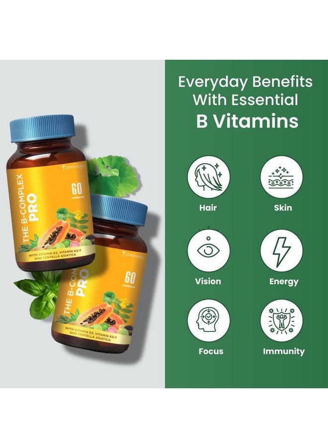Zeroharm B-Complex Pro with Vitamin D3 & K2-7 | Vitamin B-Complex With B1, B2, B3, B5, B6, B9 & Vit B12 | Plant-Based Supplement | Supports Energy & Immunity For Men and Women | 60 Veg Capsules - Image 4