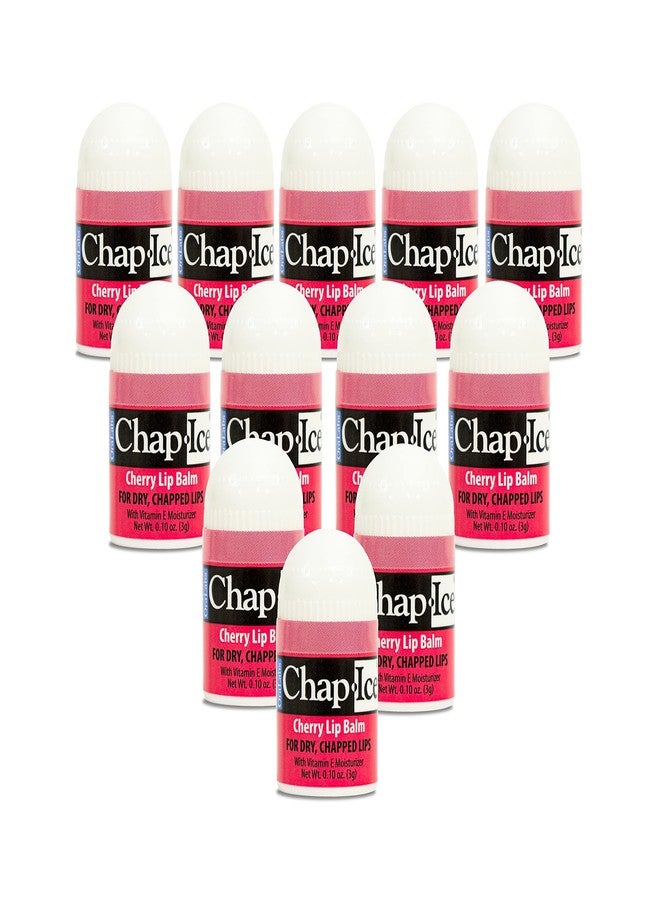 Chap Ice شامب-آيس® | عبوة بلسم شفاه كرز مصغرة 12 قطعة مدعمة بفيتامين E للشفاه الجافة والمتشققة | صنع في الولايات المتحدة الأمريكية | نكهة الكرز (0.10 أونصة / 3 جرام لكل واحدة) - Image 1