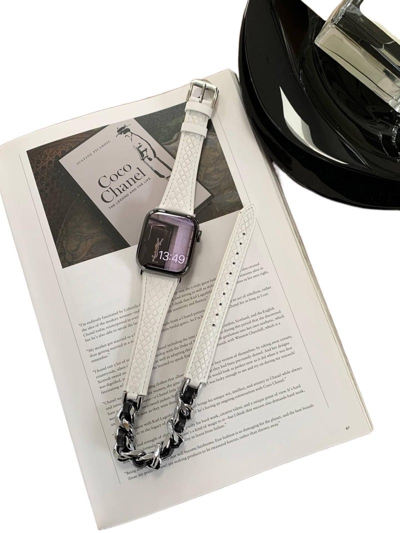 Adjustable Leather Classic Strap Smartwatch Band Compatible with Apple Watch 38 40 41 42 44 45 49mm with Fit Replacement Strap in Black - Image 3