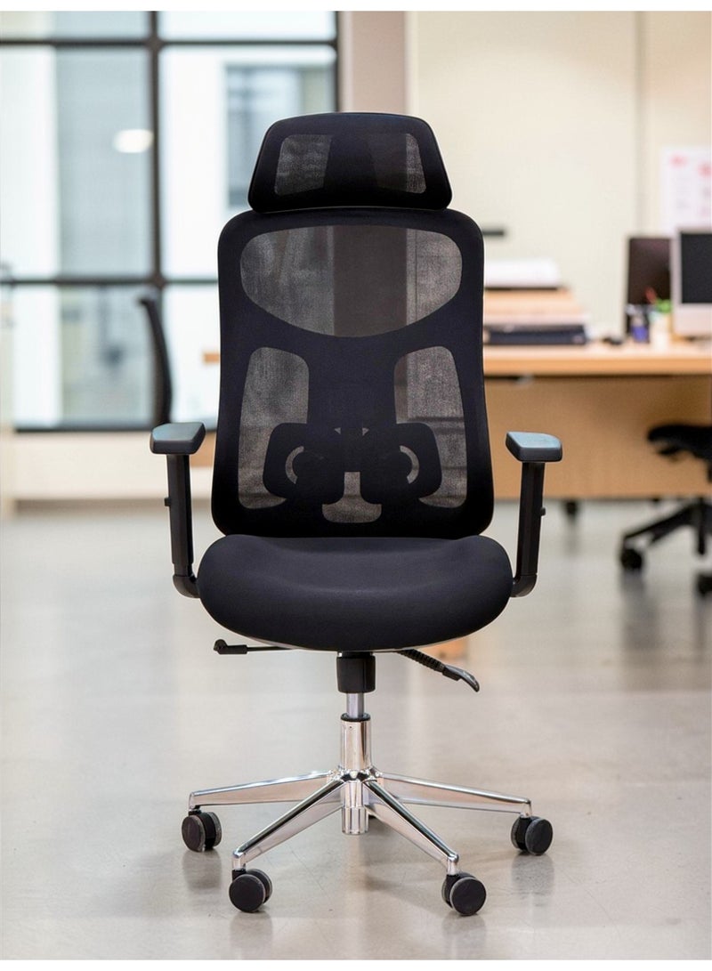 602B Executive Ergonomic Mesh Office Chair with High-Back Support, Adjustable Lumbar & Premium Chrome Base - Black - Image 4