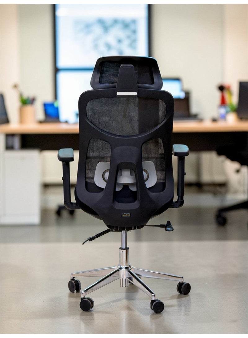 602B Executive Ergonomic Mesh Office Chair with High-Back Support, Adjustable Lumbar & Premium Chrome Base - Black - Image 2