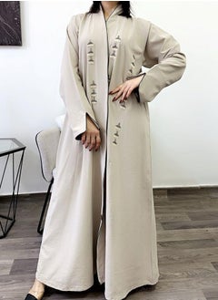 FASHION LINE Abaya Hand Embroidered Design with Full Front Work High-Neck Cream  - Image 4