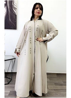 FASHION LINE Abaya Hand Embroidered Design with Full Front Work High-Neck Cream  - Image 1