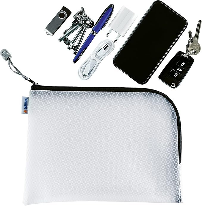 HERMA 20021 Zip Toiletry Bag A5 transparent 26 x 20 cm small zippered travel pouch for cosmetics liquids makeup toothbrush clear cosmetic bag with zipper in black