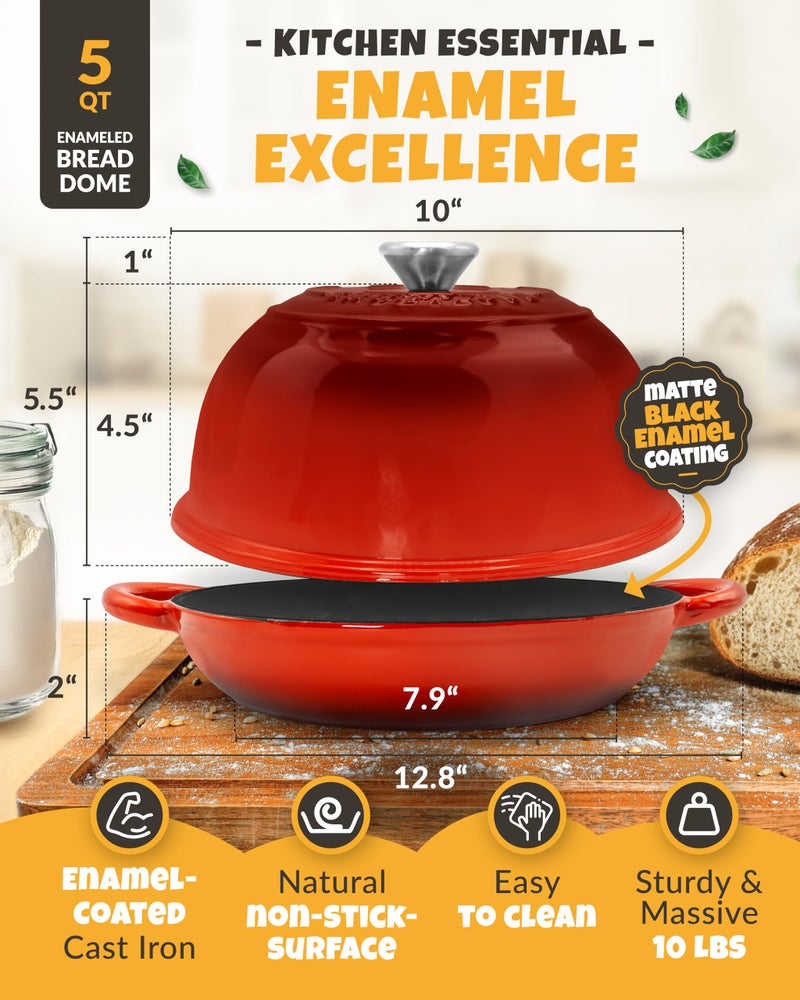 CRUSTLOVE Dutch Oven Bread Baking - 5QT Enamel Bread-Oven - incl Sourdough Bread-Baking Suppliers like Dough Whisk Scoring Lame etc Bread-Dome Cast Iron Bread-Pan with Lid for Sour dough, Bread-making - Image 3